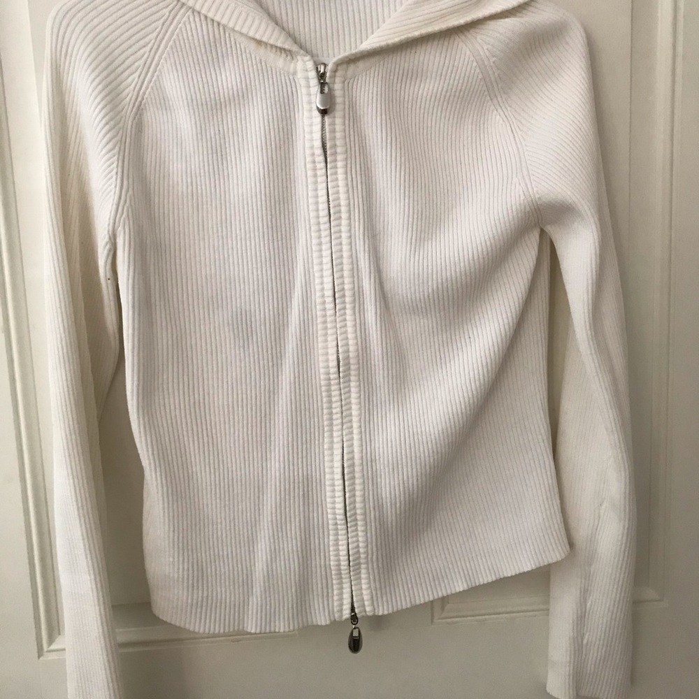 Kenzie Off White Cardigan Hooded Sweater Full Metal Zip Size M